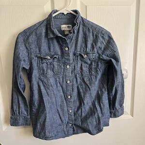 Girls Old Navy L Button Up shirt top denim boyfriend Large Blue Long sleeve down